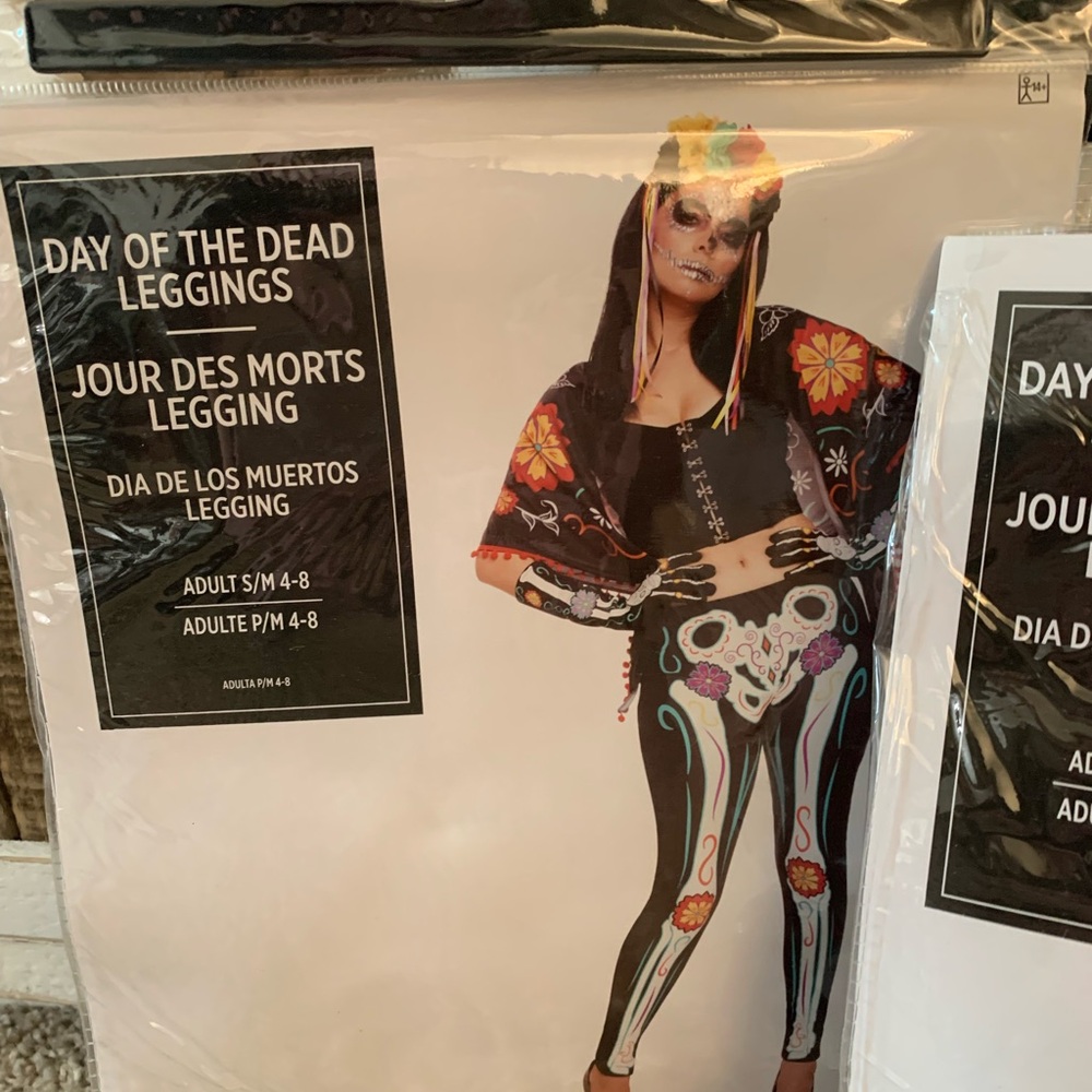 Adult Day of the Dead Leggings Costume, Small 4-8- Multicolor
